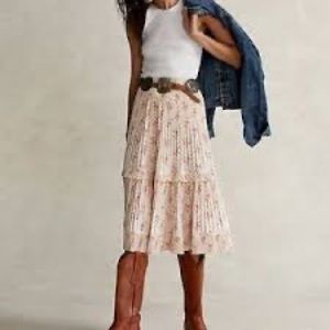 Polo Ralph Lauren Jaclyn Floral Belted Pleated Ruffled Maxi Skirt